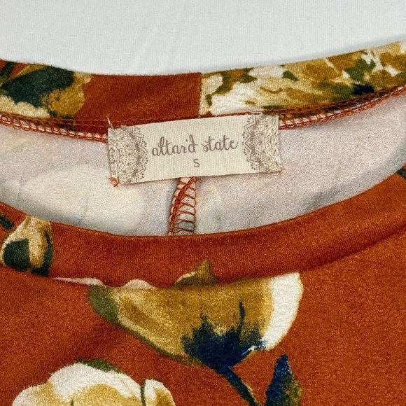 Altar'd State Long Sleeve Floral Midi Dress Womens Size Small Rust Cold Shoulder - Picture 3 of 7